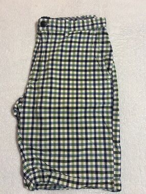 GAP Men’s Green Navy White Gingham Flat Front Shorts